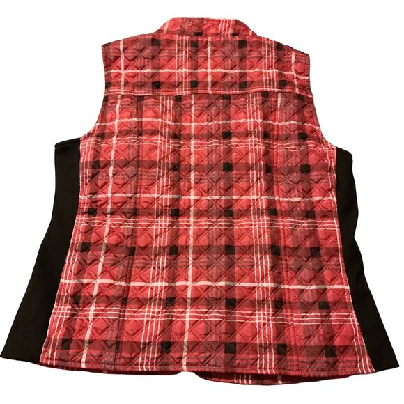 New Directions Puffer Vest Women Medium Red Tartan Plaid Holiday Winter Outdoor - Picture 5 of 13